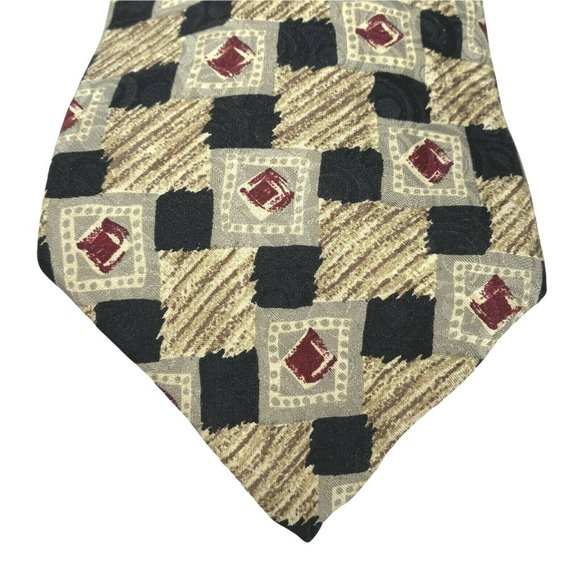 Robert Talbott Foursome Tie 100% Silk Mens Necktie Geometric Tan Black Red‎ VTG - Picture 2 of 8